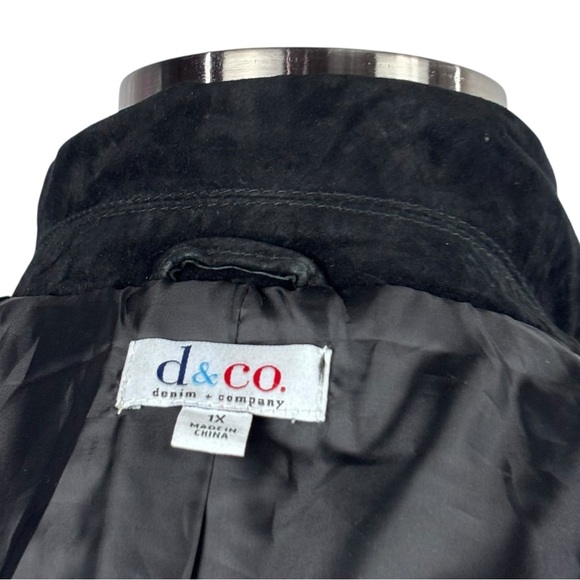 Y2K BLACK SUEDE LEATHER BUTTON DOWN COLLARED CAR COAT JACKET D & CO - Picture 13 of 14